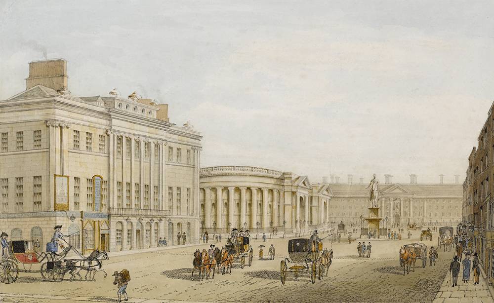 VIEW OF COLLEGE GREEN AND TRINITY COLLEGE, DUBLIN 1818 by Samuel Frederick Brocas sold for 2,900 at Whyte's Auctions