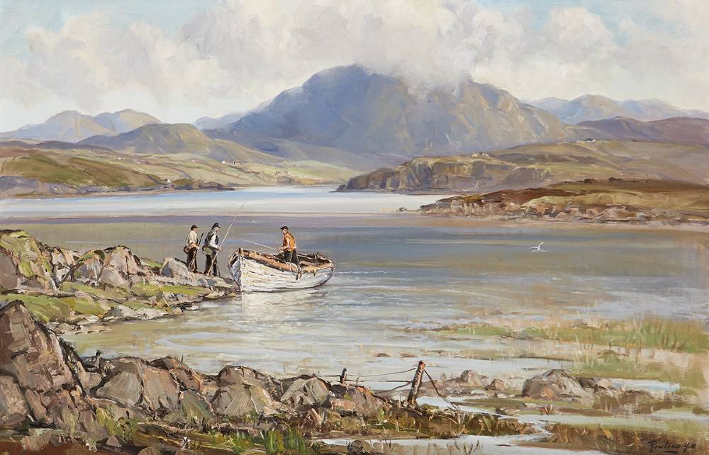 FISHERMEN ON A LAKE, WEST OF IRELAND by Rowland Hill sold for 1,250 at Whyte's Auctions
