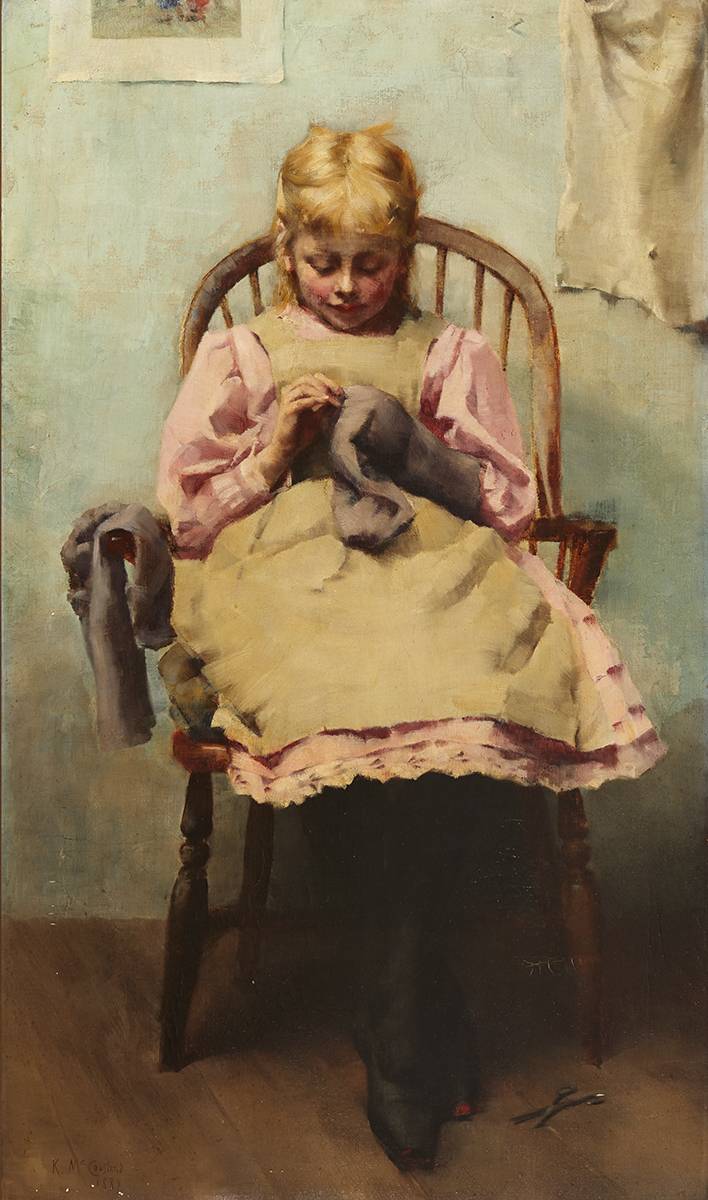 YOUNG GIRL DARNING, 1887 by Charlotte Katherine MacCausland sold for 7,000 at Whyte's Auctions