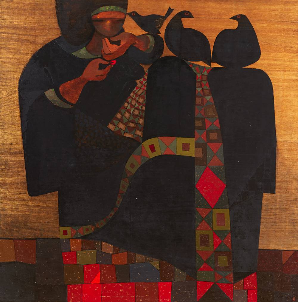 WOMAN WITH BIRDS, 1981 by Colin Middleton sold for 42,000 at Whyte's Auctions