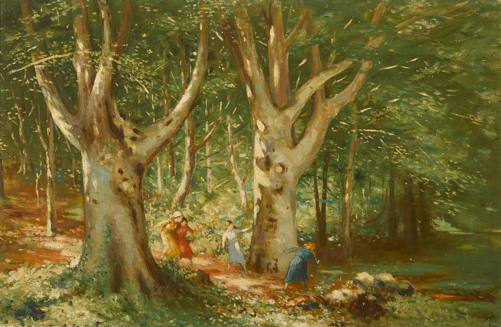 CHILDREN PLAYING IN WOODLAND GLADE by George Russell ('') (1867-1935) at Whyte's Auctions