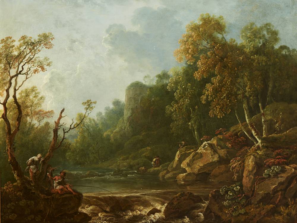 ANGLERS IN THE DARGLE VALLEY, COUNTY WICKLOW by George Barret sold for 46,000 at Whyte's Auctions