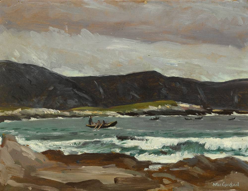 CURRACHS FISHING (OFF ACHILL), c. 1936 by Maurice MacGonigal sold for 4,600 at Whyte's Auctions