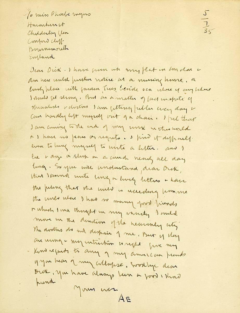 LETTER TO JULY 5, 1935 by George Russell ('') sold for 800 at Whyte's Auctions