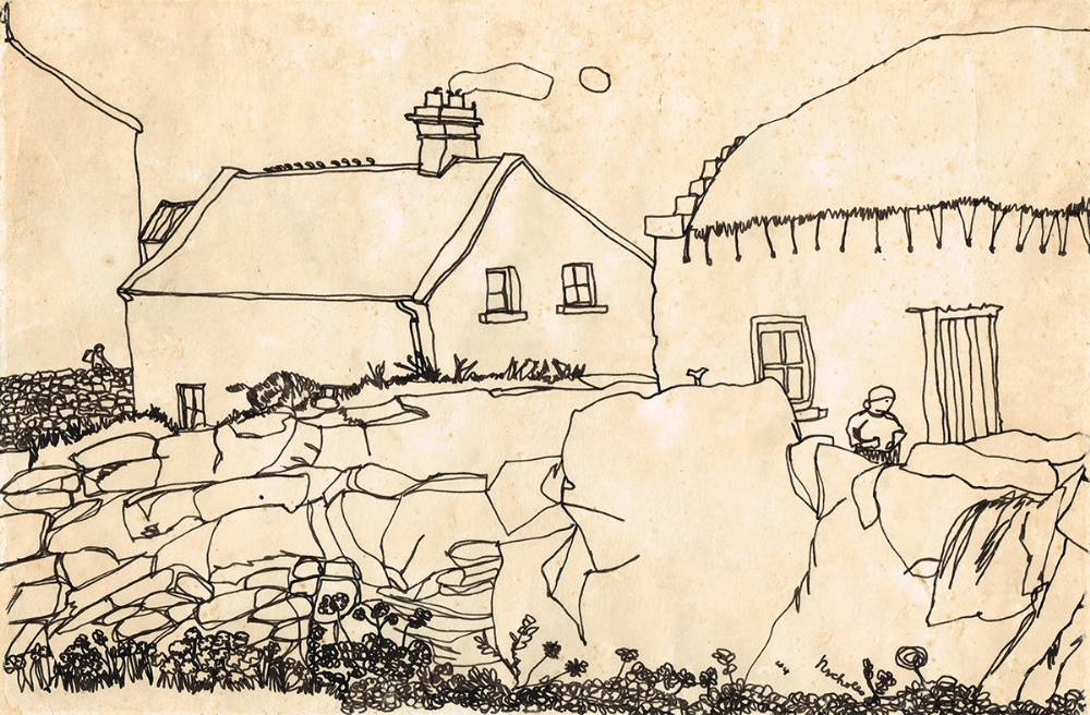 LIAM O'FLAHERTY'S ARAN COTTAGE, INISMORE ARAN ISLANDS, 1944 by Nick Nicholls sold for 1,400 at Whyte's Auctions