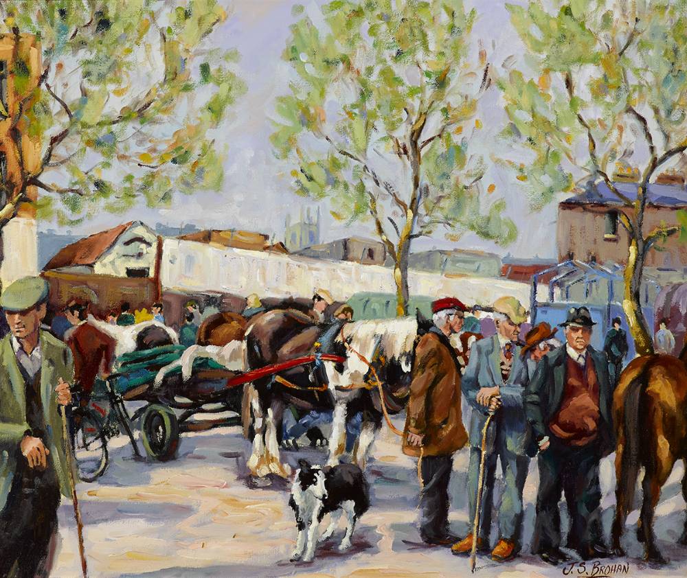 HAGGLING, SMITHFIELD MARKET, DUBLIN by James S. Brohan sold for 1,900 at Whyte's Auctions