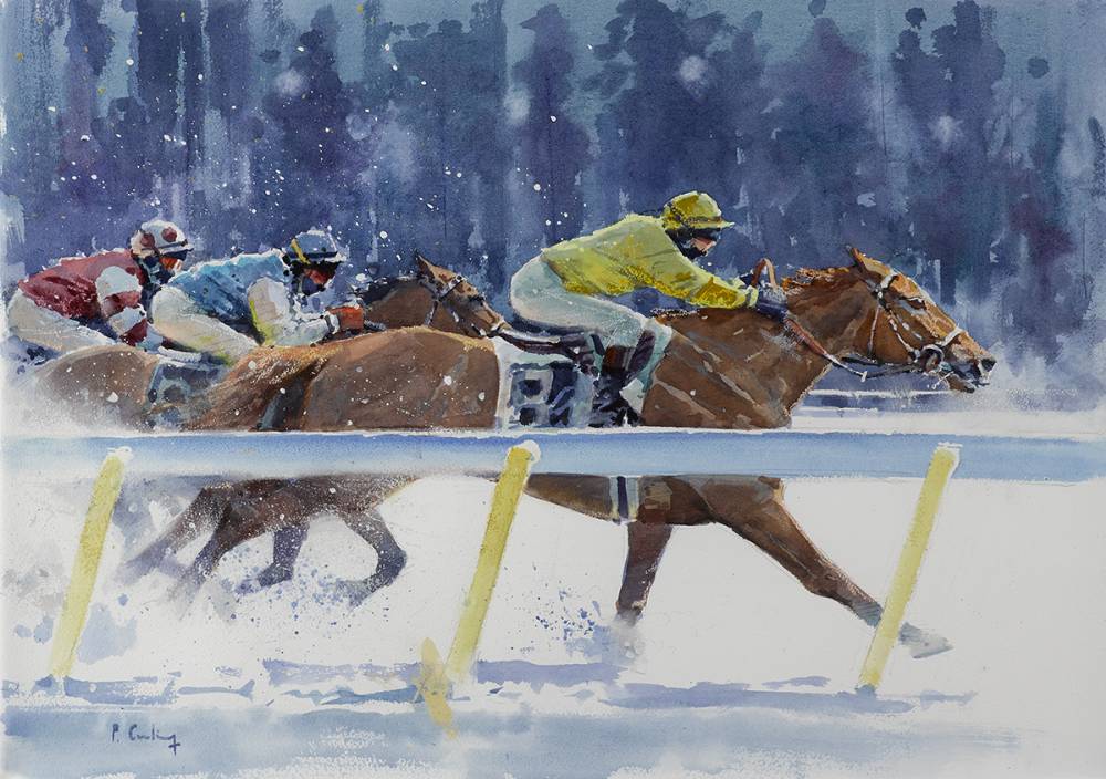 'YELLOW JOCKEY', RACING, ST. MORITZ, 2008 by Peter Curling sold for 4,200 at Whyte's Auctions