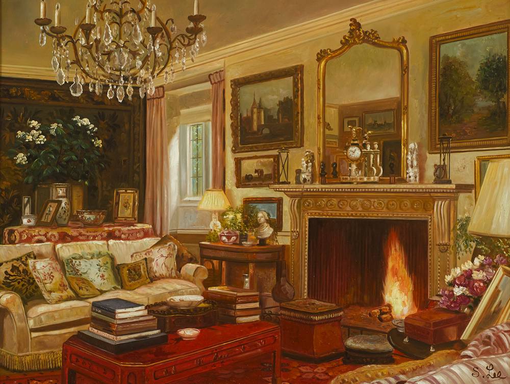 INTERIOR SCENE WITH FIREPLACE by S. Lee sold for 220 at Whyte's Auctions