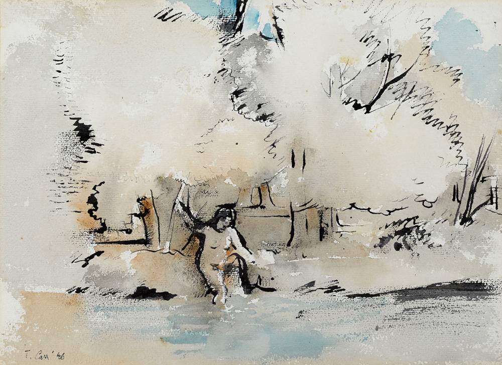 FIGURE BY A LAKE, 1946 by Tom Carr sold for 900 at Whyte's Auctions