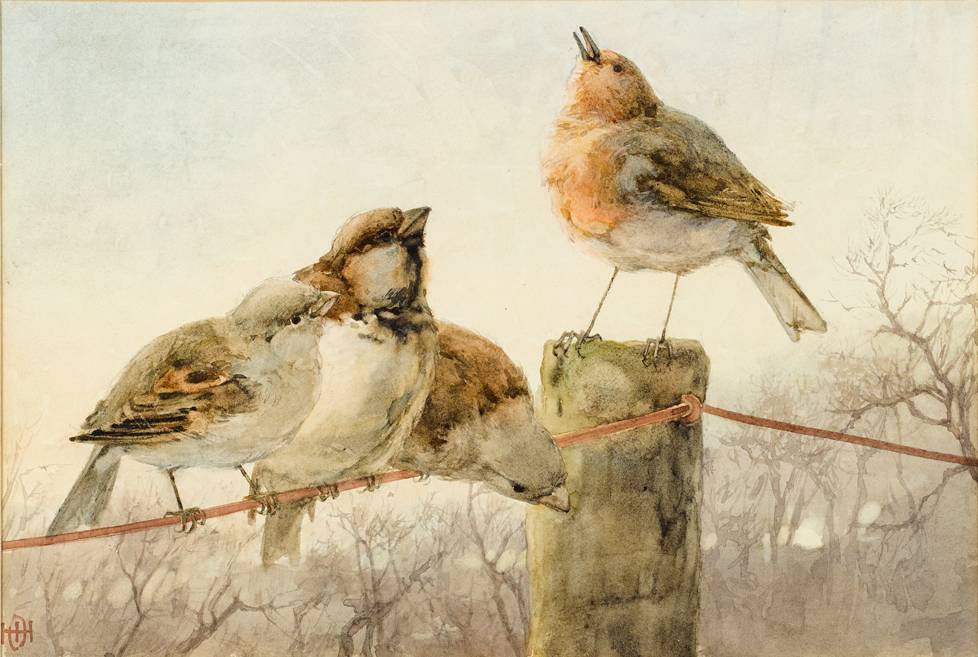 BIRDS ON A WIRE AND WOODEN POST by Helen O'Hara sold for 750 at Whyte's Auctions