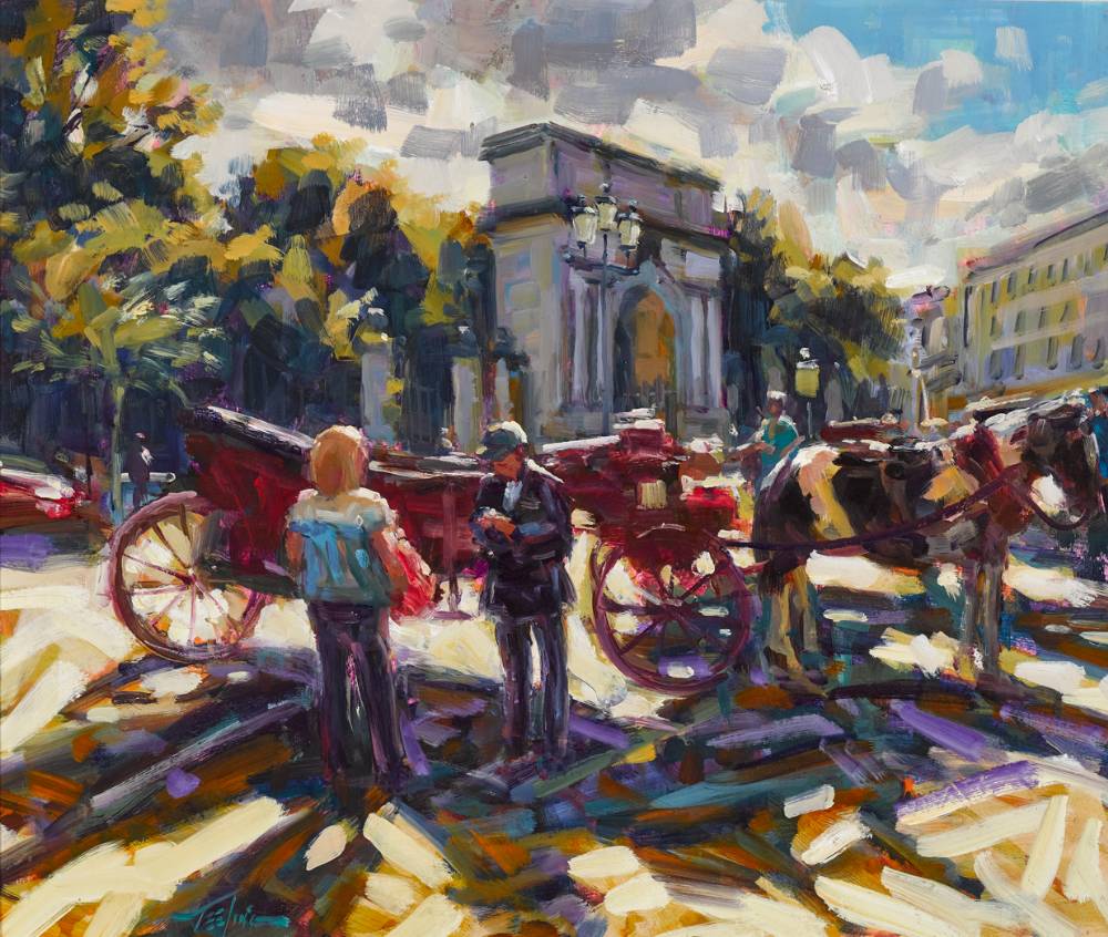 HORSE AND CARRIAGE AT FUSILIERS' ARCH, ST STEPHEN'S GREEN, DUBLIN by Norman Teeling sold for 1,100 at Whyte's Auctions
