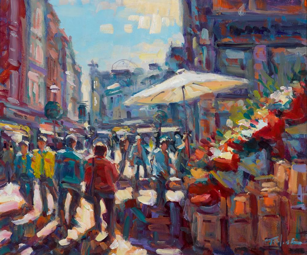 FLOWER SELLERS, GRAFTON STREET, DUBLIN by Norman Teeling sold for 1,400 at Whyte's Auctions
