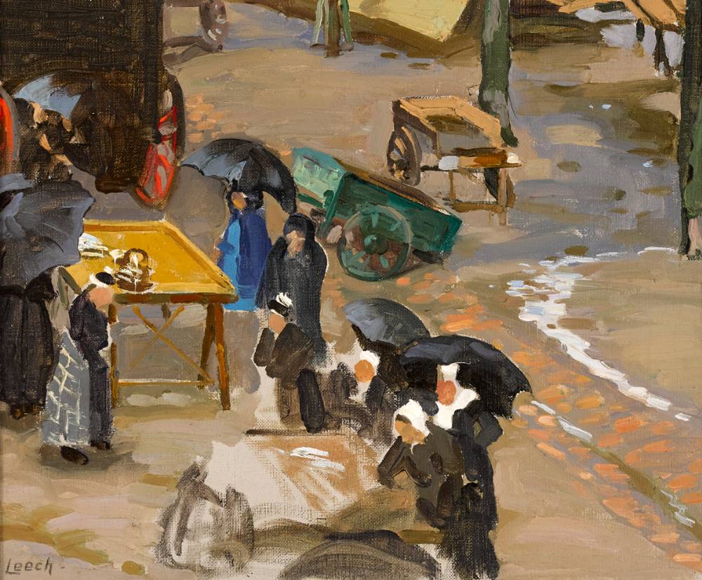 RAINY DAY - FINISTRE MARKET, CONCARNEAU, c.1904 by William John Leech RHA ROI (1881-1968) at Whyte's Auctions