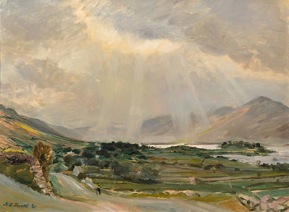 LANDSCAPE WITH SUN BREAKING THROUGH CLOUDS, 1961 by Hubert Andrew Freeth sold for 250 at Whyte's Auctions