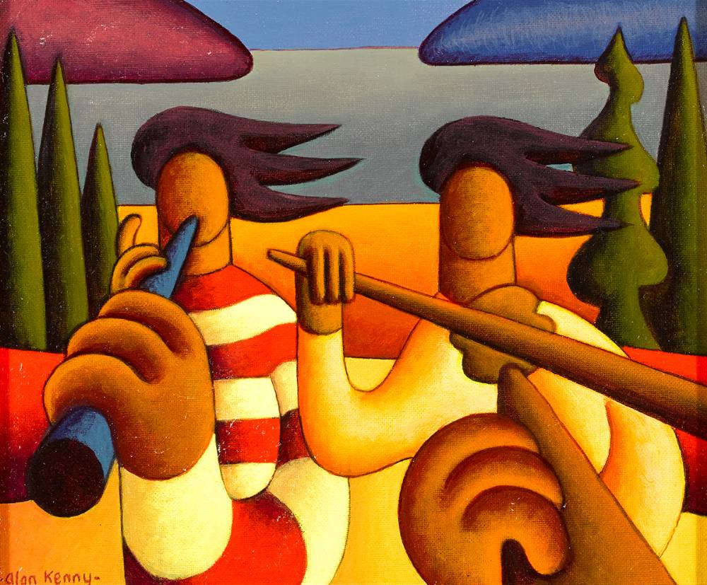 TWO MUSICIANS BY THE GREEN LAKE, 2000 by Alan Kenny sold for 560 at Whyte's Auctions
