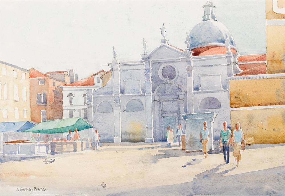 VENICE, EVENING LIGHT, PIAZZA FORMOSA, 1988 by Arthur Gibney sold for 190 at Whyte's Auctions