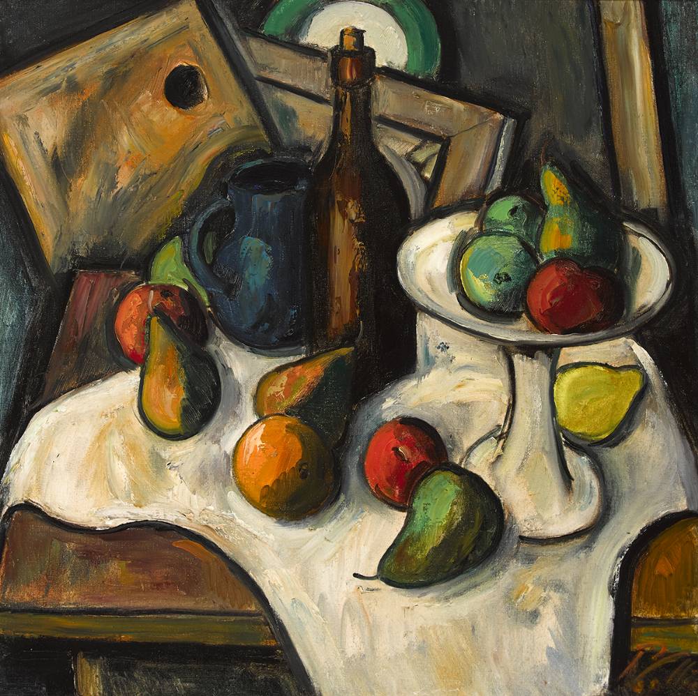 STILL LIFE WITH FRUIT, BOTTLE AND JUG by Peter Collis RHA (1929-2012) at Whyte's Auctions