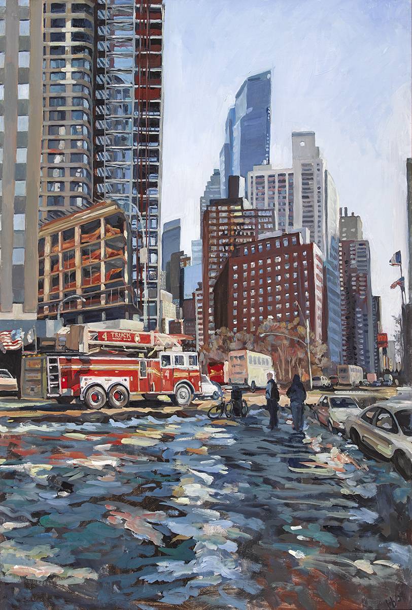 STREET SCENE NEAR THE LINCOLN CENTRE, NEW YORK, 2004 by Hector McDonnell sold for 8,500 at Whyte's Auctions
