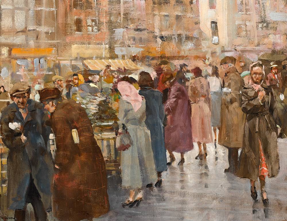 MOORE STREET, DUBLIN, c.1955 by James le Jeune sold for 5,200 at Whyte's Auctions