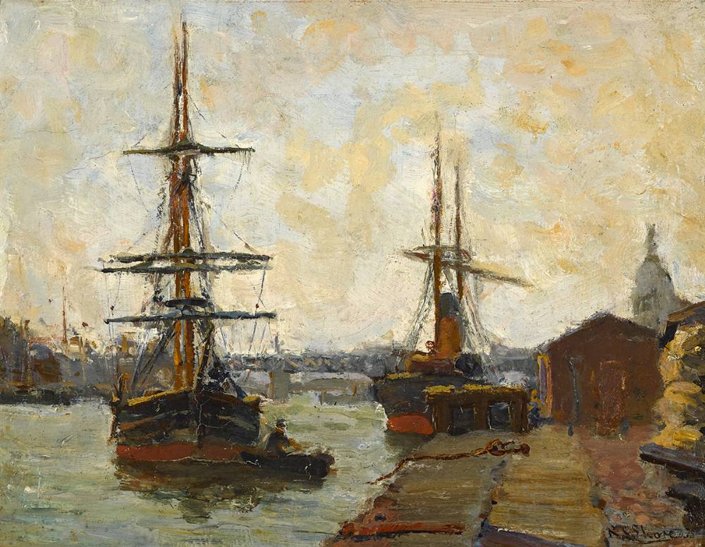 VESSELS ON THE RIVER LIFFEY, DUBLIN by Robert S. Shore sold for 1,600 at Whyte's Auctions