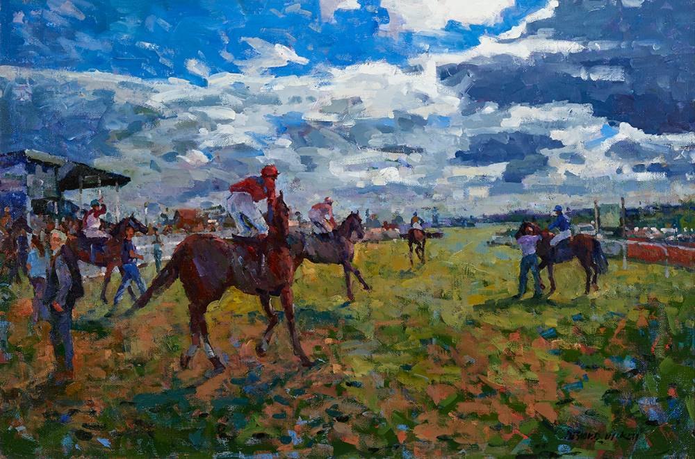 RACING SCENE by Desmond Hickey sold for 950 at Whyte's Auctions