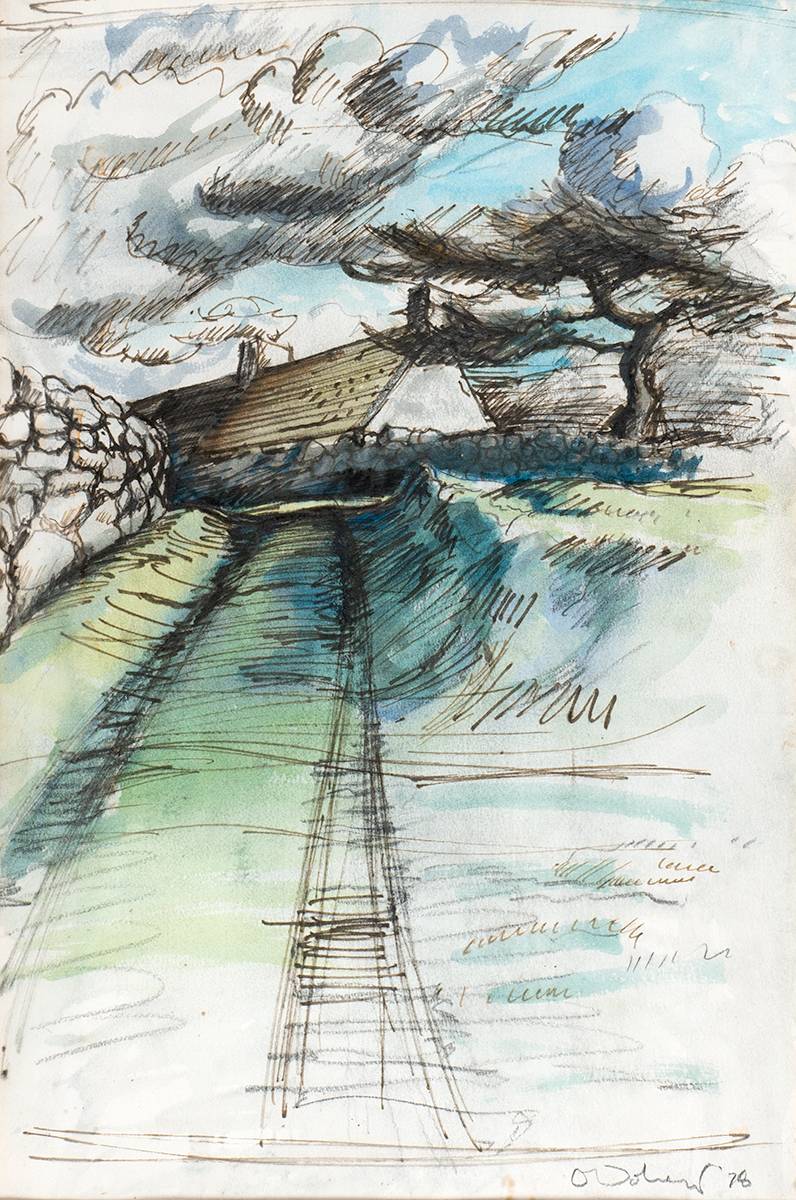 COUNTRY ROAD WITH TREE AND COTTAGE, 1978 by Eamonn O'Doherty sold for 150 at Whyte's Auctions