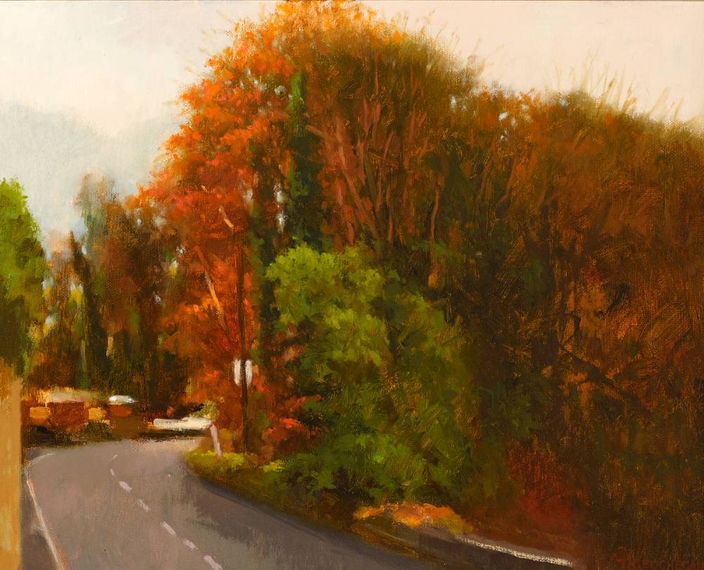 WINTER CORNER, ROAD TO BRIDGE, BLESSINGTON, COUNTY WICKLOW by Trevor Geoghegan sold for 500 at Whyte's Auctions