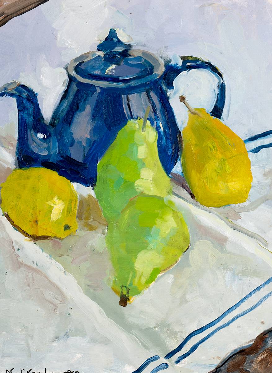BLUE TEAPOT AND PEARS by Nuala Stephenson sold for 260 at Whyte's Auctions