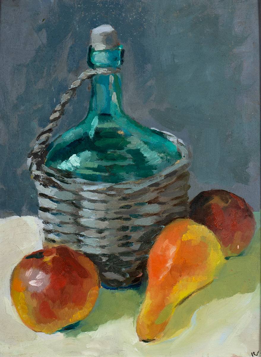 BASKET BOTTLE (GREEN BOTTLE AND FRUIT) by Nuala Stephenson sold for 130 at Whyte's Auctions