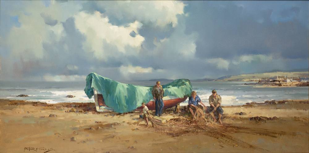 MENDING NETS, ROSSES COAST, COUNTY DONEGAL by Arthur H. Twells sold for 950 at Whyte's Auctions