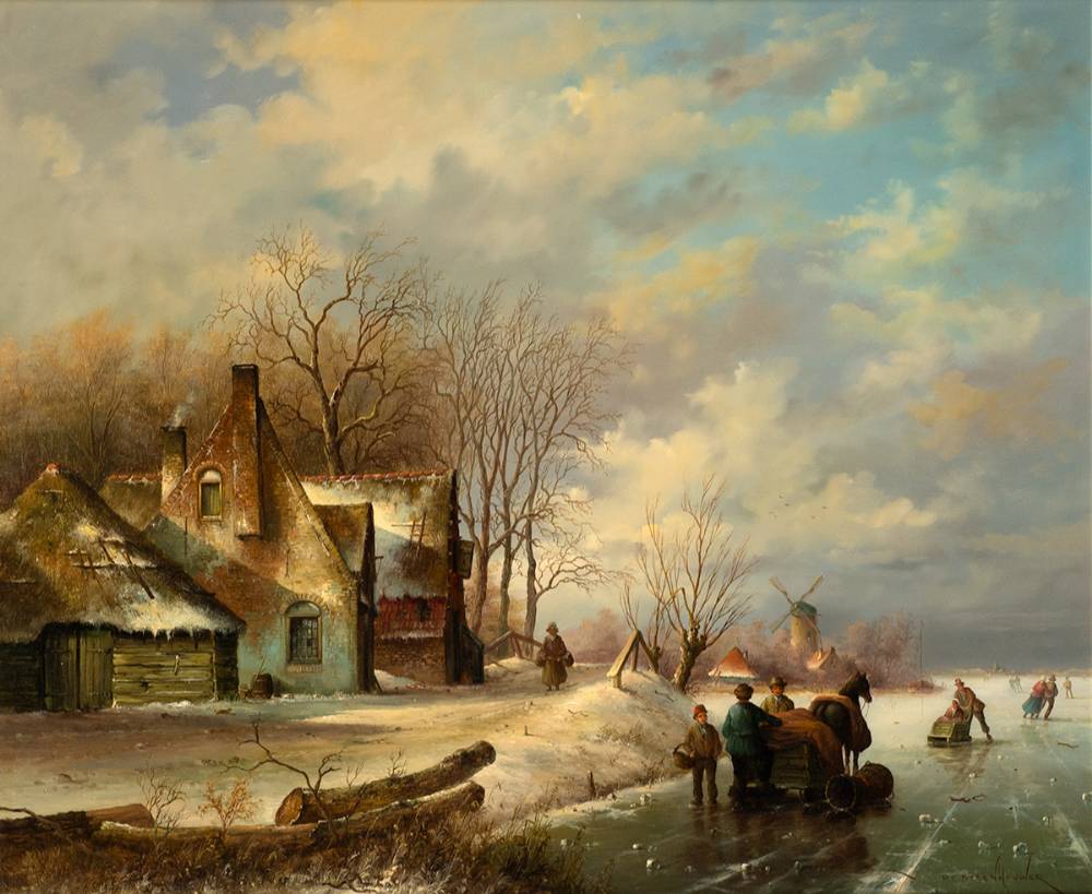 DUTCH WINTER SCENE WITH FIGURES SKATING by Pieter Cornelis Steenhouwer sold for 700 at Whyte's Auctions