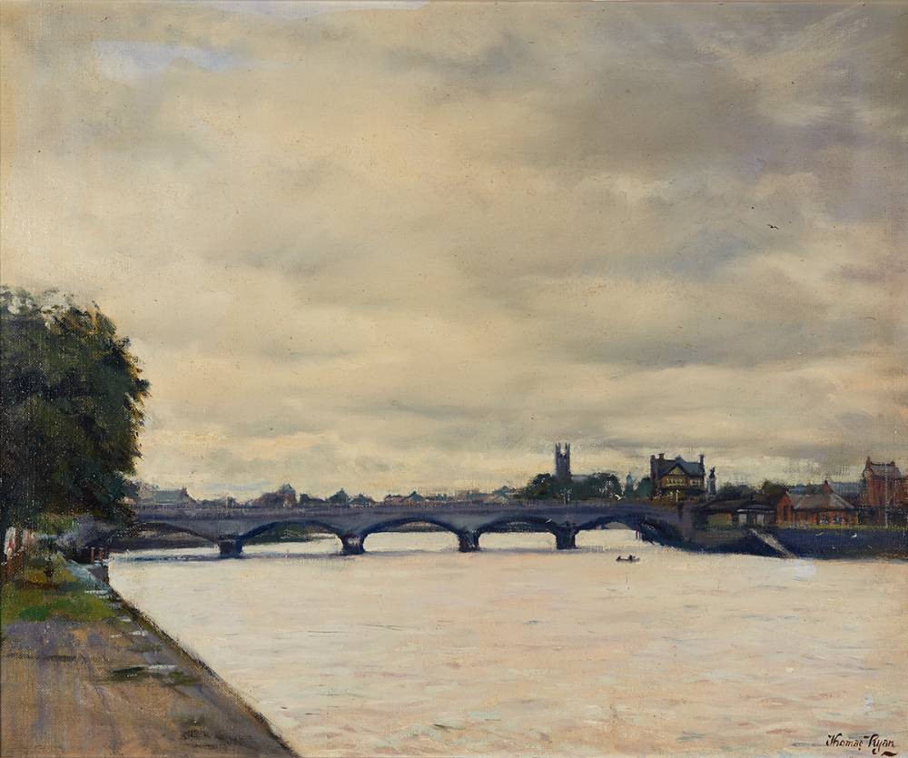 SARSFIELD BRIDGE, LIMERICK, c. 1975 by Thomas Ryan sold for 4,000 at Whyte's Auctions