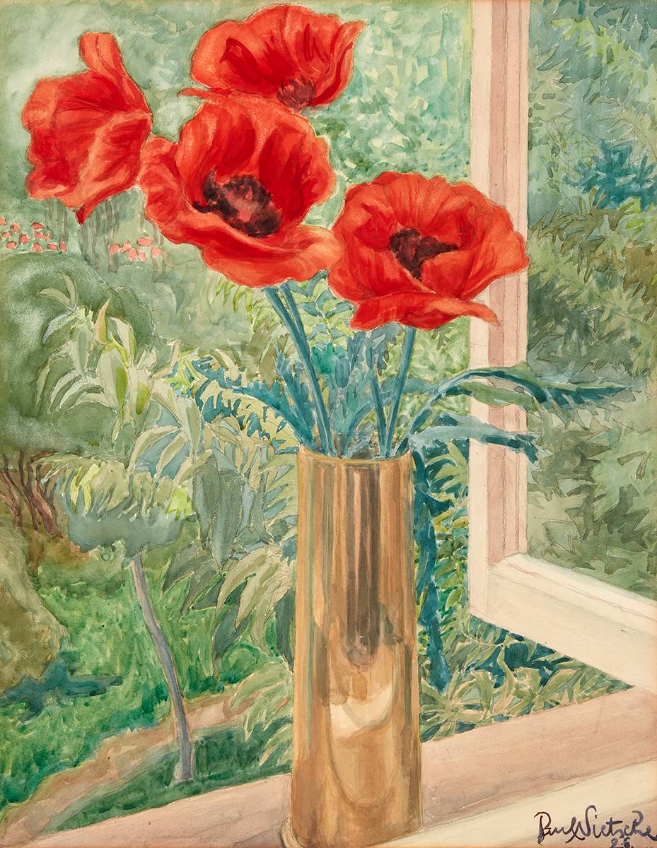 POPPIES IN A VASE ON A WINDOWSILL, 1926 by Paul Nietsche sold for 1,800 at Whyte's Auctions