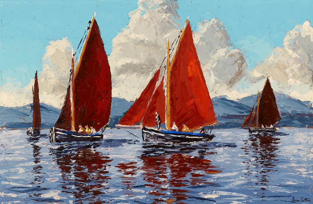 BECALMED GALWAY HOOKERS, ROUNDSTONE BAY, COUNTY GALWAY by Ivan Sutton sold for 3,200 at Whyte's Auctions