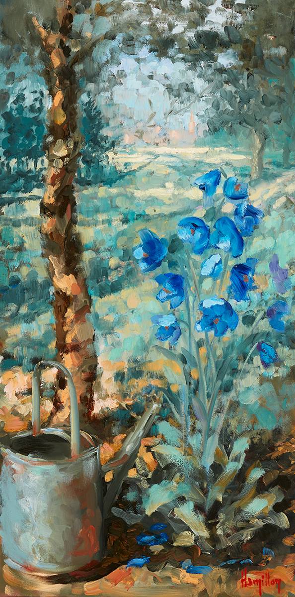 BLUE POPPIES AND WATERING CAN by Ken Hamilton sold for 1,400 at Whyte's Auctions