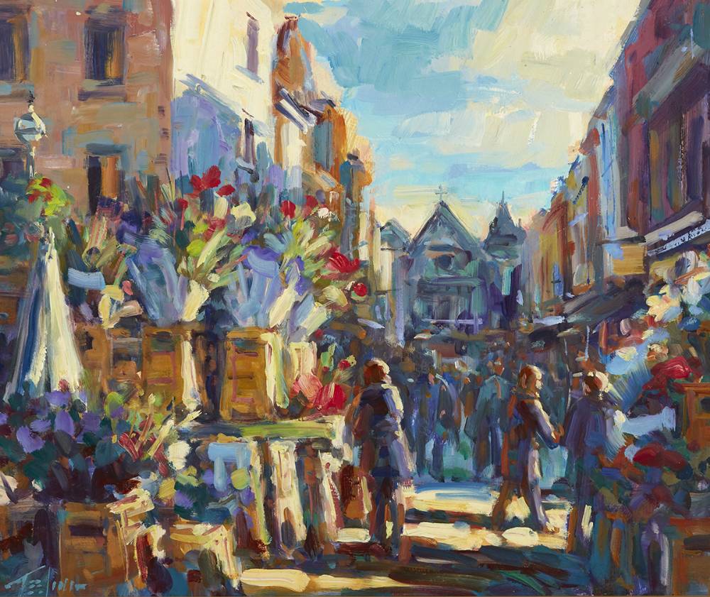 FLOWER SELLERS, GRAFTON STREET, DUBLIN by Norman Teeling sold for 1,600 at Whyte's Auctions