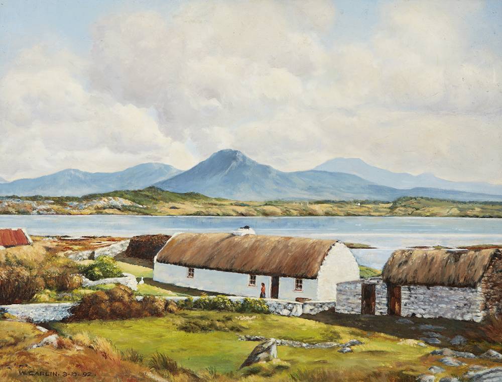 THATCHED COTTAGE, RENVYLE PENINSULA, CONNEMARA, 1992 by W Carlin sold for 120 at Whyte's Auctions