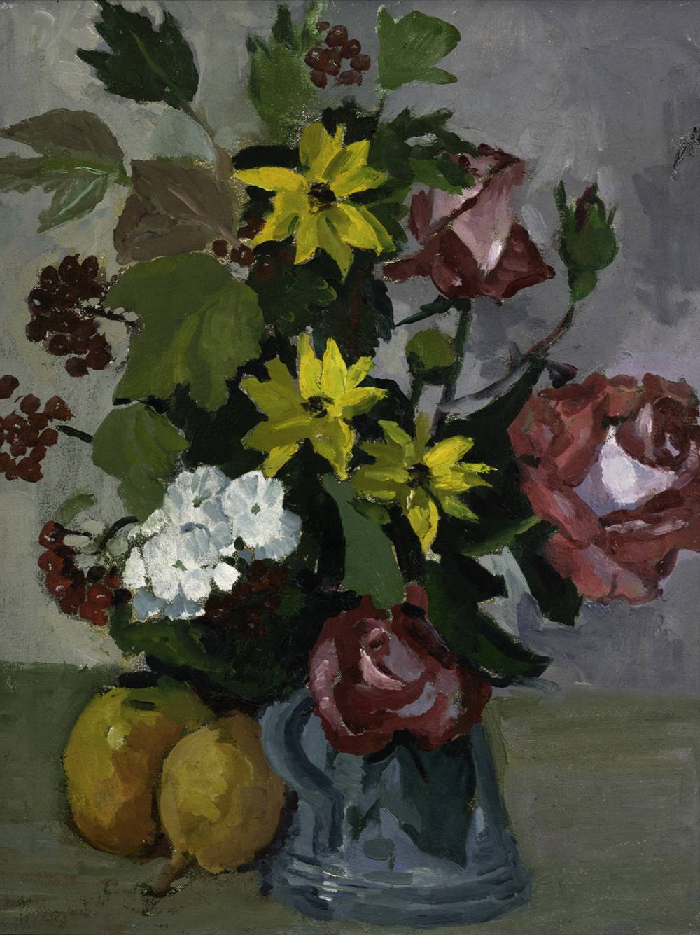 STILL LIFE WITH FLOWERS AND FRUIT by Nuala Stephenson sold for 220 at Whyte's Auctions