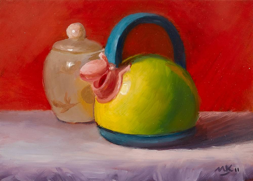 YELLOW KETTLE AND PRECIOUS POT, 2011 by Maeve Kelly sold for 150 at Whyte's Auctions