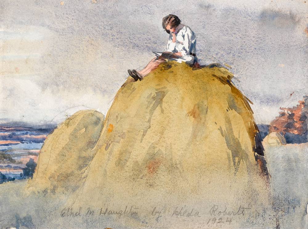 ETHEL [READING ON A HAYSTACK], 1924 by Hilda Roberts sold for 620 at Whyte's Auctions