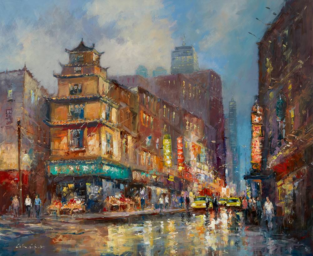 EVENING RAIN, CHINATOWN, NEW YORK, 2021 by Colin Gibson sold for 2,100 at Whyte's Auctions