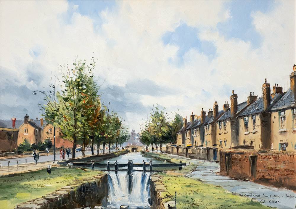 THE GRAND CANAL FROM LEESON STREET, DUBLIN by Colin Gibson sold for 300 at Whyte's Auctions