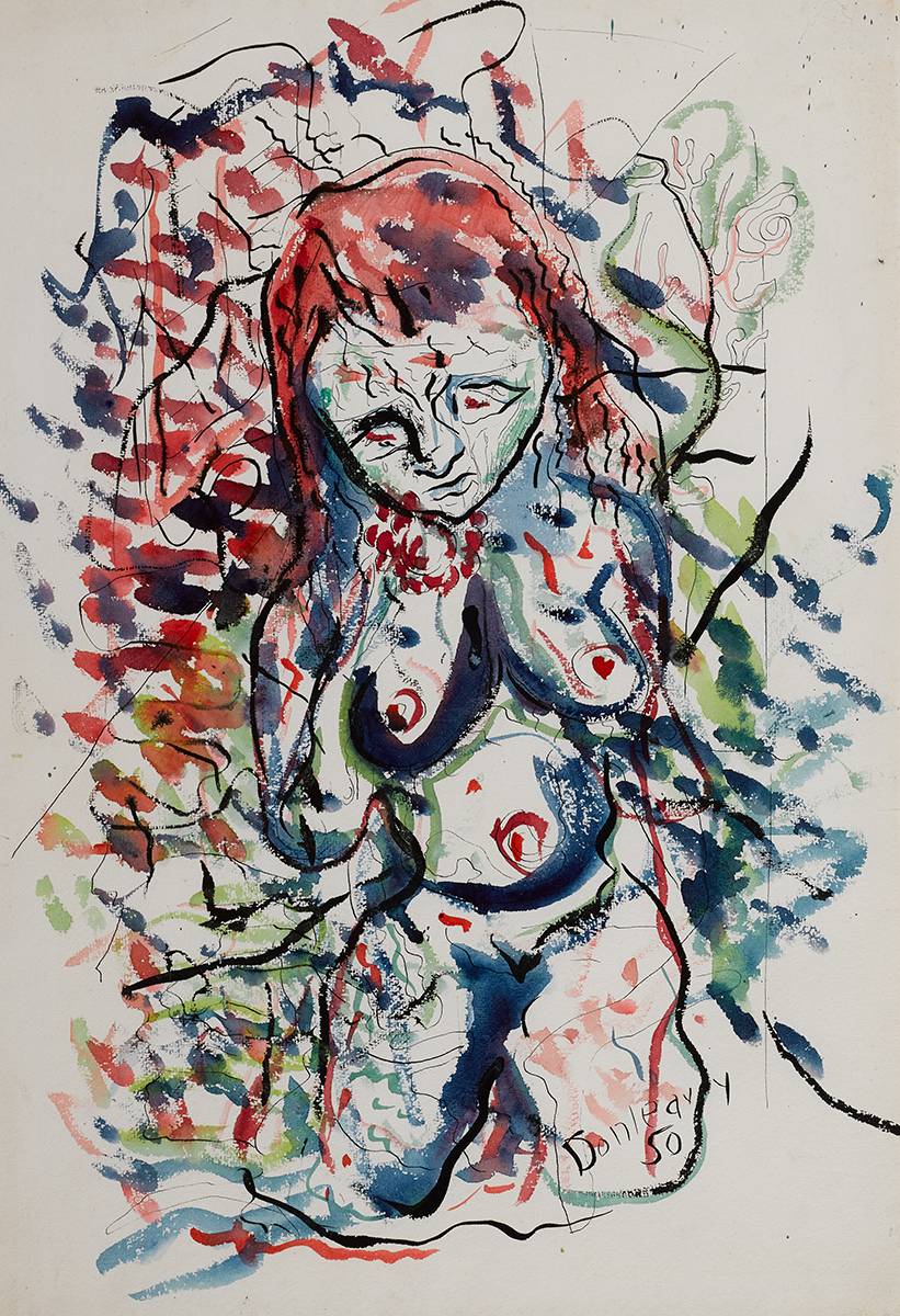NUDE STUDY: WOMAN WITH RED FLOWER, 1950 by J. P. Donleavy sold for 680 at Whyte's Auctions