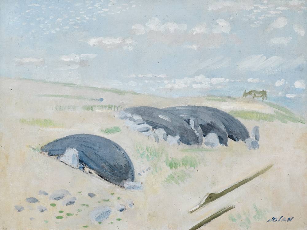 CURRACHS ON A BEACH by James Nolan sold for 380 at Whyte's Auctions