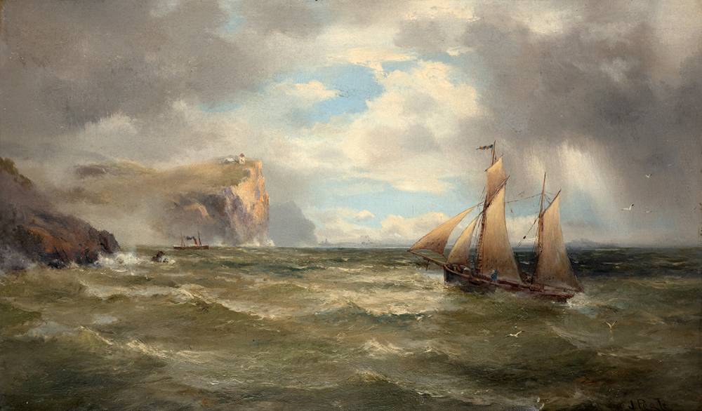 SAILBOAT RETURNING TO HARBOUR, SOUTHERN OCEAN, AUSTRALIA, 1897 by James Peele sold for 600 at Whyte's Auctions