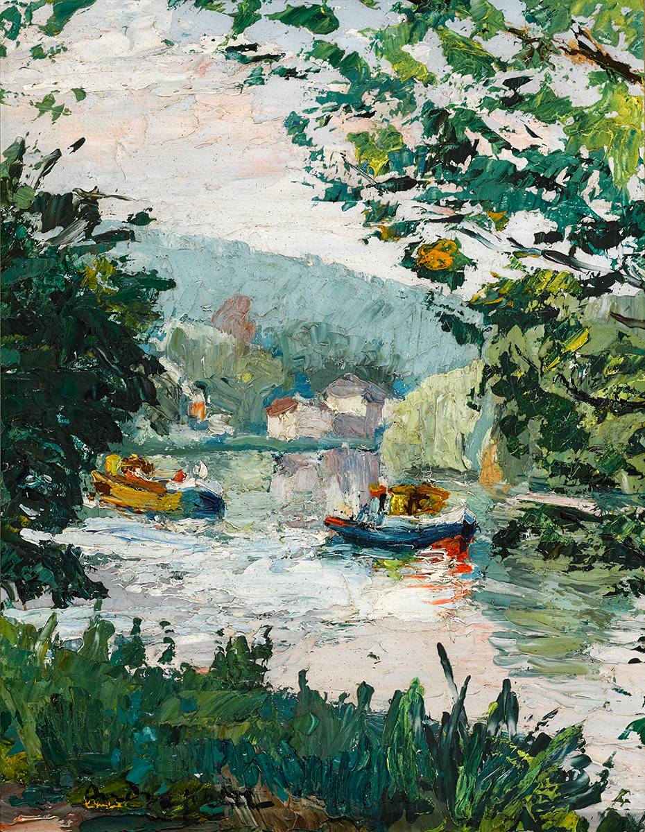 BOATS ON THE SEINE by Andr Petit sold for 190 at Whyte's Auctions