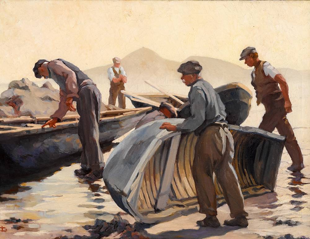 LAUNCHING THE CURRACHS, WEST OF IRELAND by Lilian Lucy Davidson sold for 9,500 at Whyte's Auctions