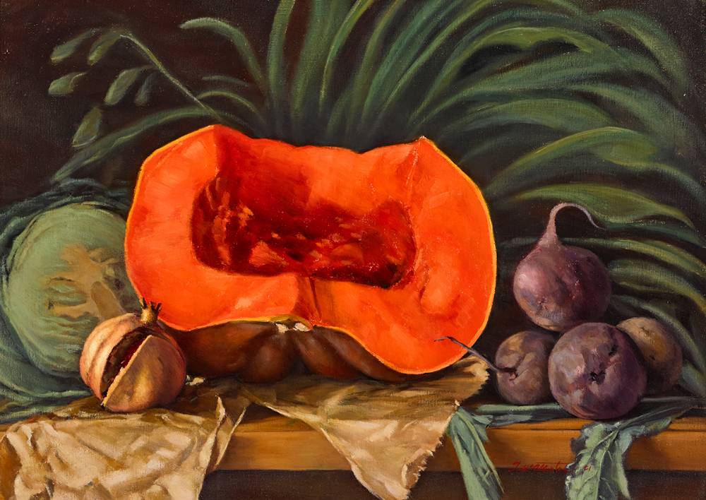 STILL LIFE WITH VEGETABLES by Therese McAllister sold for 800 at Whyte's Auctions