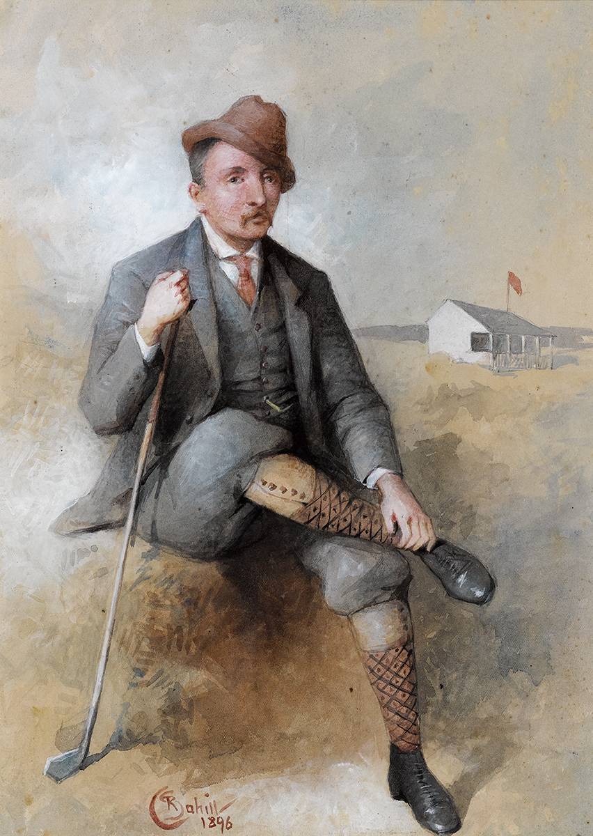 GOLFER AT LAHINCH, COUNTY CLARE, 1896 by Richard Staunton Cahill sold for 1,500 at Whyte's Auctions