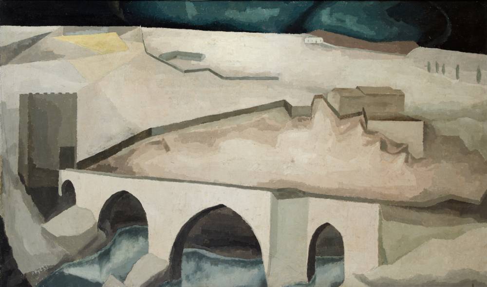 THREE HOMESTEADS NEAR BRIDGE AT TOLEDO, SPAIN, 1953 by Patrick Pye sold for 2,900 at Whyte's Auctions
